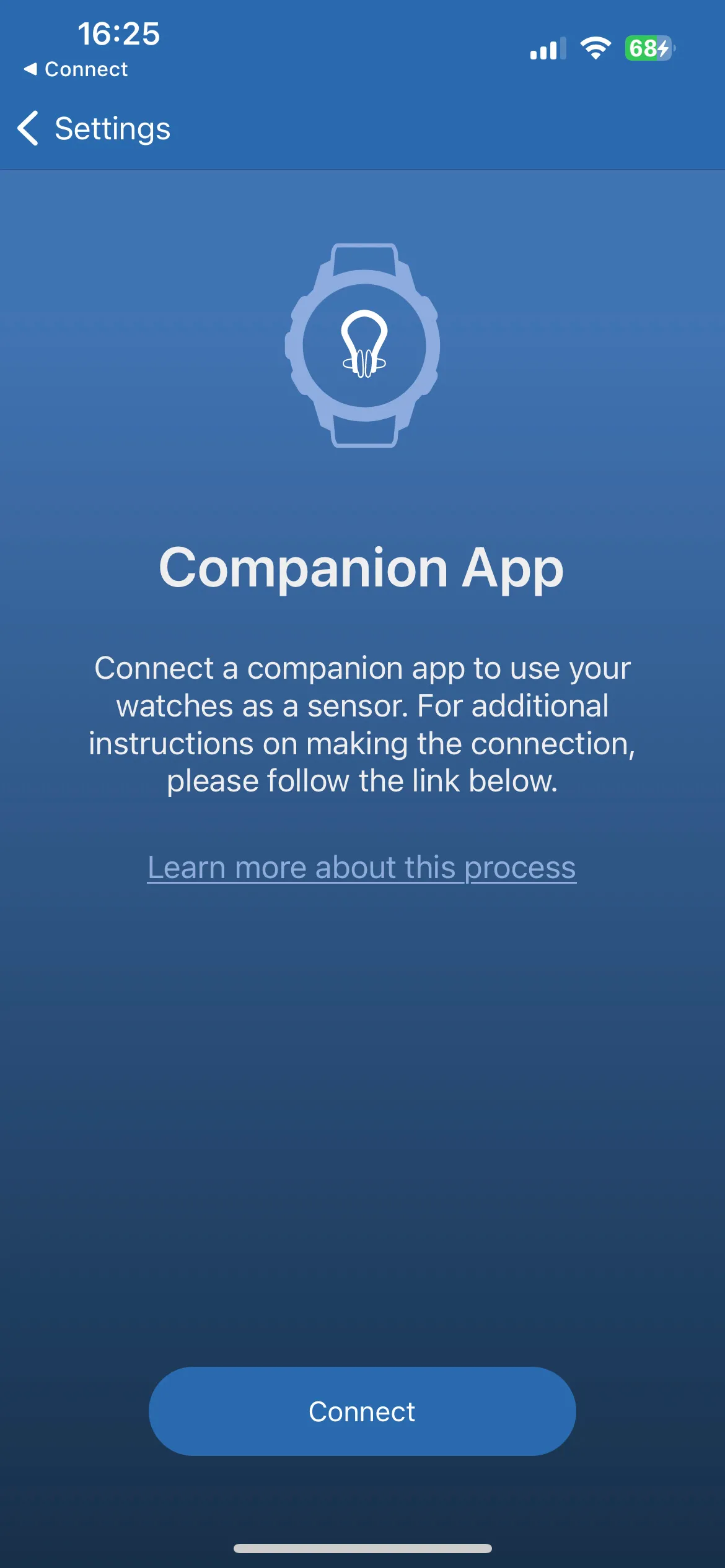 STAmina Companion App screen in the phone app with the Connect button