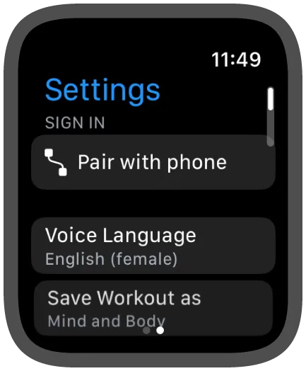 Apple Watch settings screen with the Pair with phone button