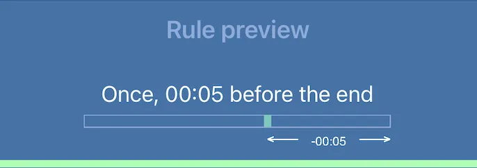 Rule preview: once, 5 seconds before the end of the interval