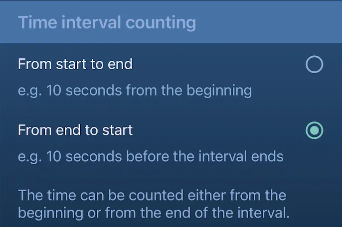 Time interval counting options: from start to end, or from end to start