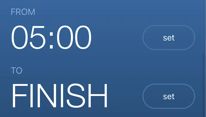 Custom time interval from 05:00 to the finish